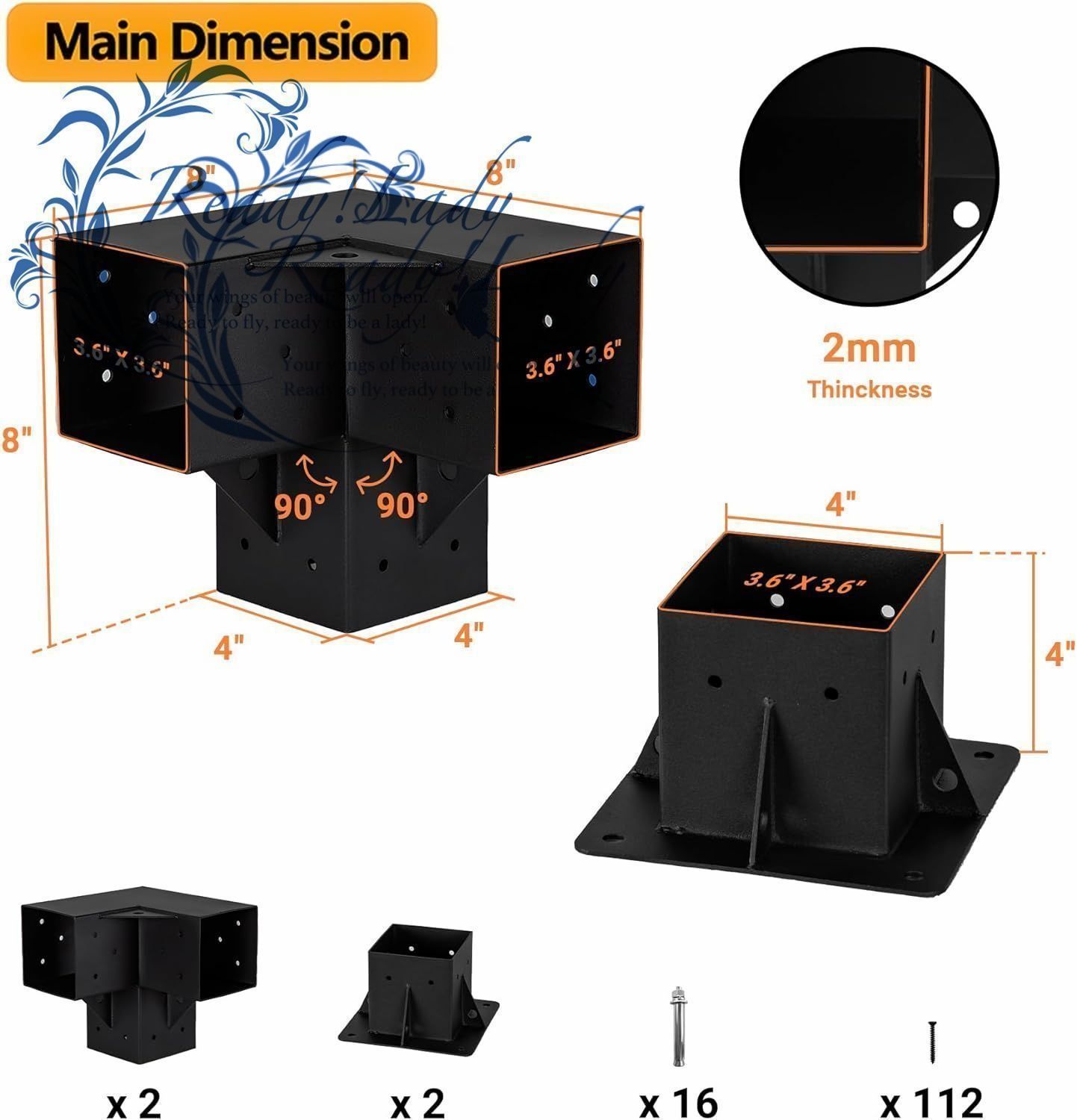パーゴラブラケットキット 4×4インチの高さのある木製スタンドパーゴラキット ブラックパウダーコーティングされたスチールブラケット