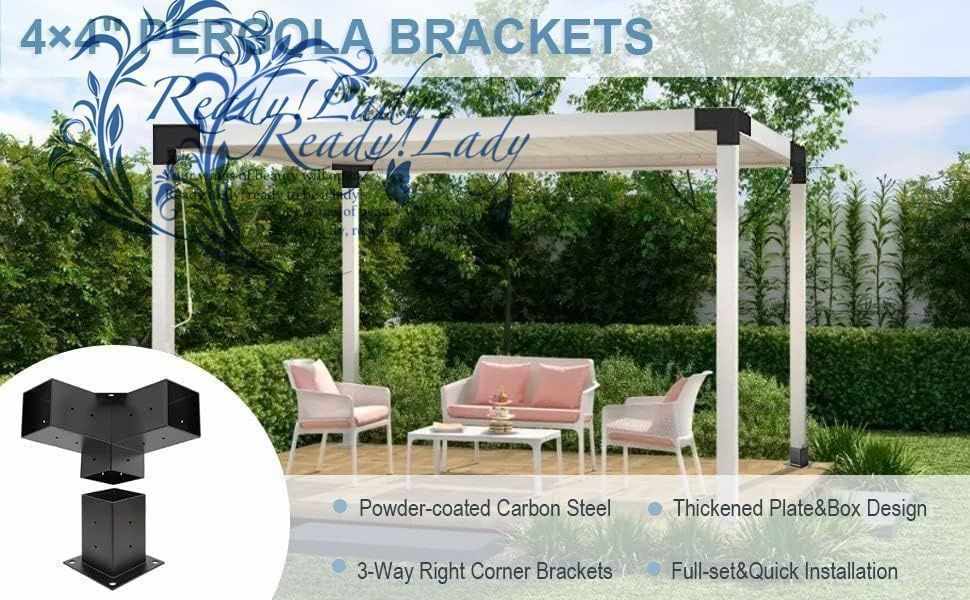 パーゴラブラケットキット 4×4インチの高さのある木製スタンドパーゴラキット ブラックパウダーコーティングされたスチールブラケット MARWIL-DEMENAGEMENTS_CH