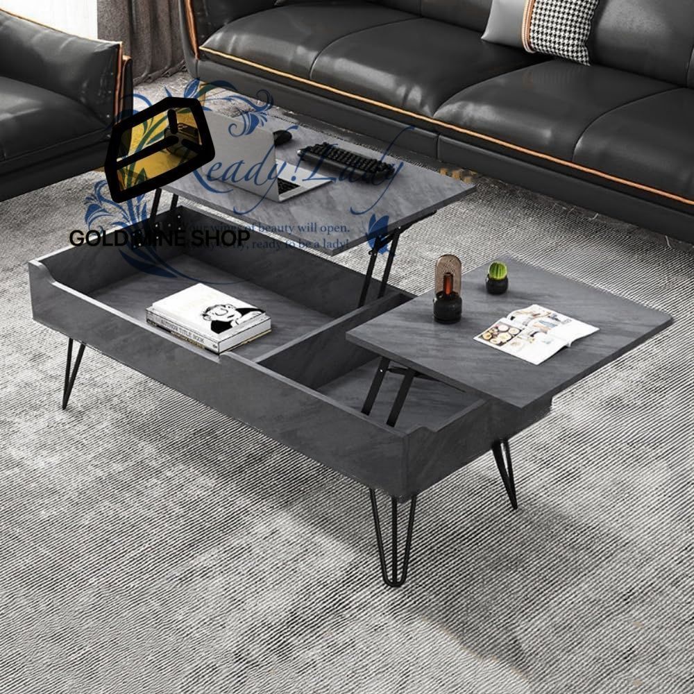 ローテーブル センターテーブル 天板昇降式 木製 リフティングテーブル 収納棚付き リビングテーブル 大容量 収納テーブル 在宅勤務 コーヒーテーブル 昇降式テーブル 高さ調整 大容量 簡単開閉 組み立て簡単 グレー