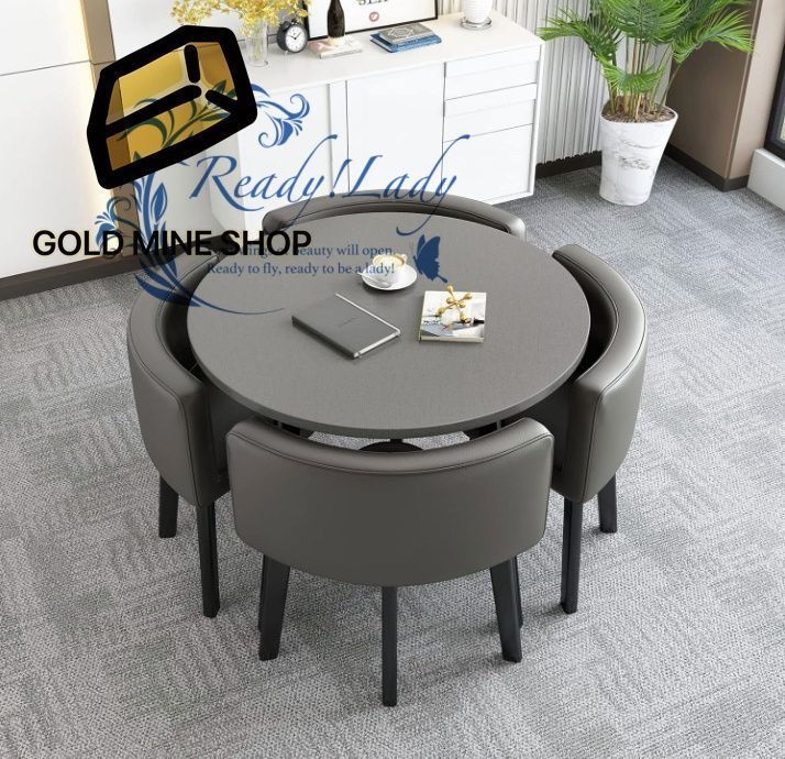 商談テーブル ビジネスミーティングテーブルと椅子 小型丸テーブル ダイニングテーブルセット 4人用ダイニングテーブルと椅子 会議用テーブルと椅子 2人用 テーブル1脚 椅子4脚 キッチン 80 cm