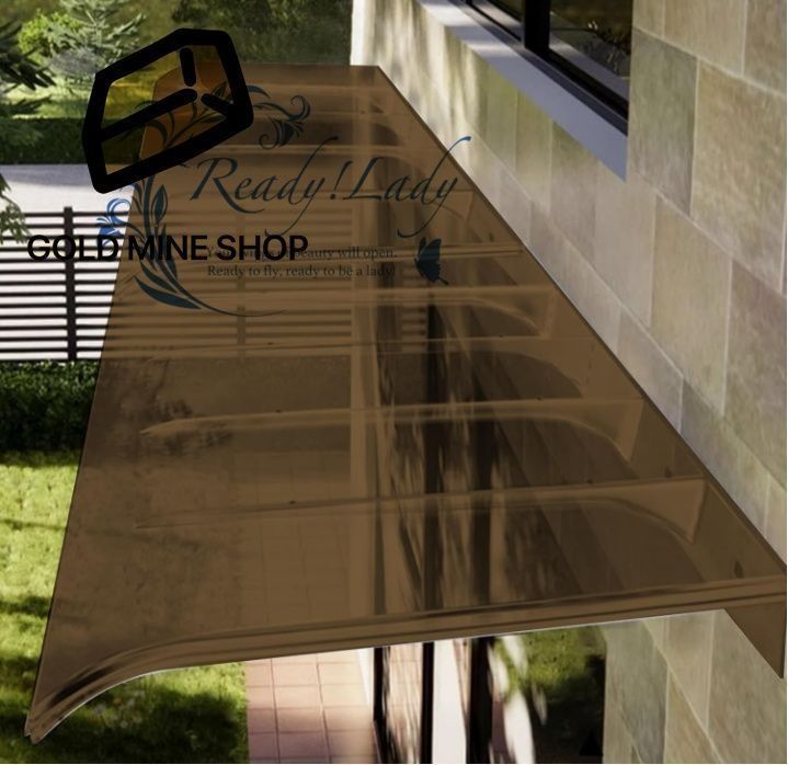 庇 後付け玄関ひさしパティオ日除けそしてキャノピー テラス ひさし屋根 庇 後付け 雨除けひさし小型屋根ひさし 窓雨よけ テラスひさしベランダ小屋庇 透明 連接 設置簡単 ブラケット不要 茶色 35x200x5cm