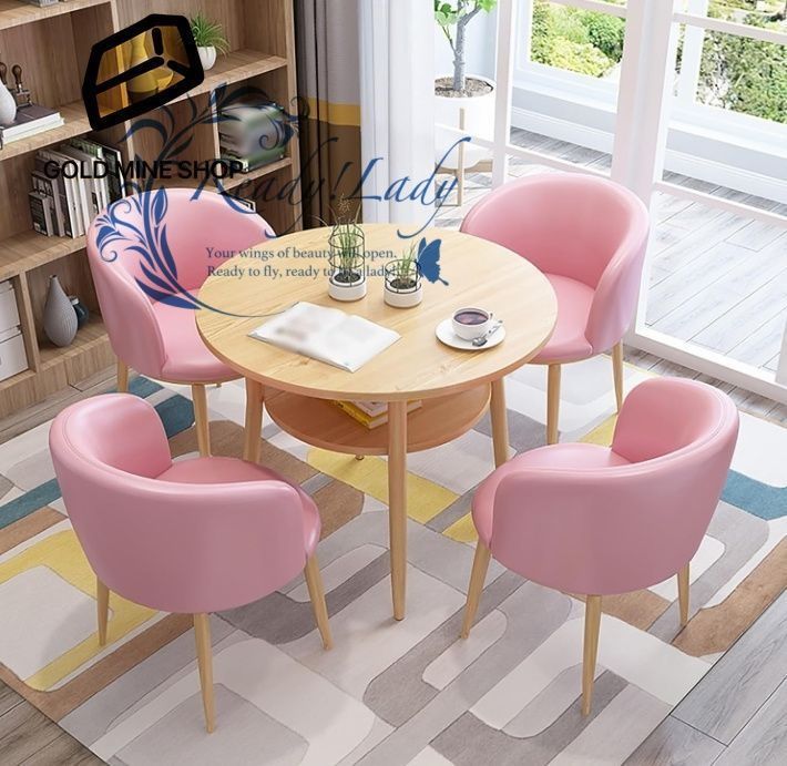 丸ダイニングテーブルと椅子セット 受付小さな丸いテーブルのシンプル グテーブルと椅子セット ダイニングセット 食卓セット ダイニングテーブルセット4人用 レジャーテーブルと椅子セットのオフィスホテル Color Pink