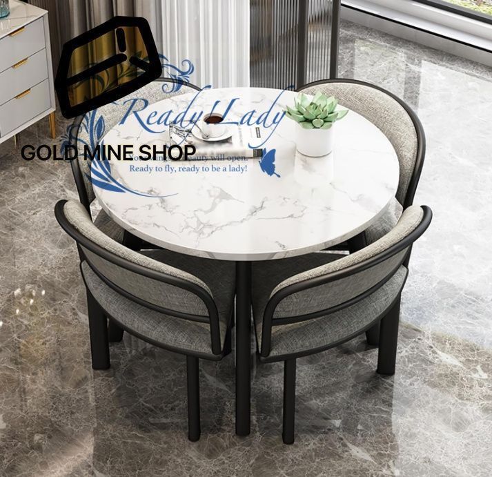 モダンなラウンド会議テーブルセット 椅子付き 小型会議テーブルと椅子セット オフィス キッチン用 ダイニングテーブルセット 4人用 省スペース家具