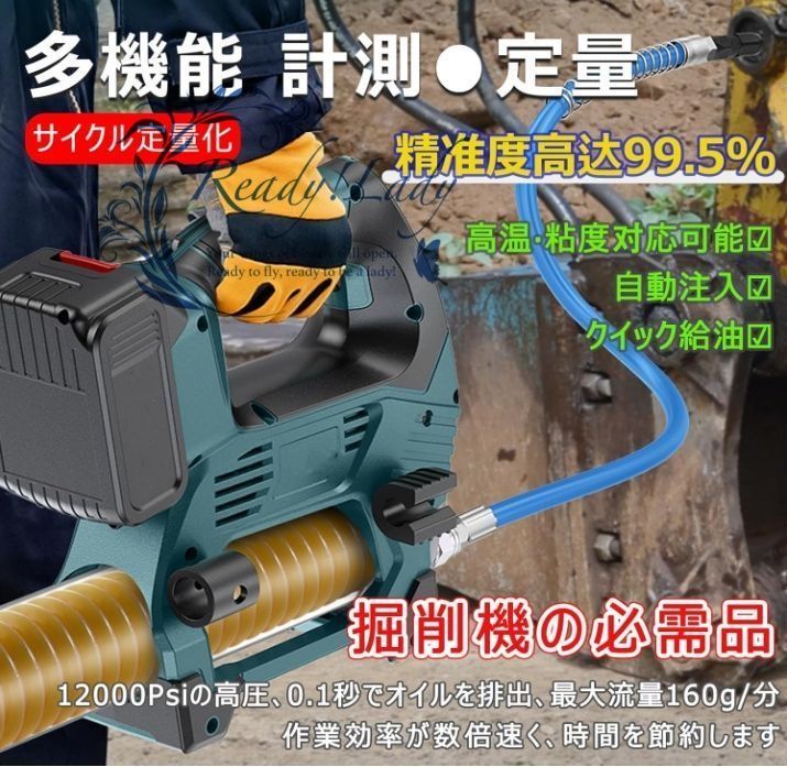 電動グリスガン 計測 定量化 充電式 コードレス プログリースガン 速度 3段階調整 12000PSI高圧 容量600cc 樽型●ケムシ型用 多機能 1台2役 掘削機グリースガン 農業機械 車 オートバイのメンテナンス バッテリー2個