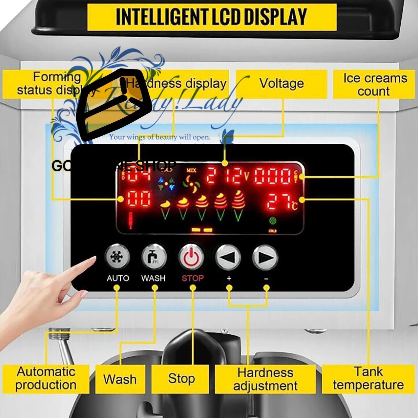 業務用ソフトクリームメーカー 1500 Wアイスクリームマシン LEDディスプレイ レストラン カフェ スナックショップ向け