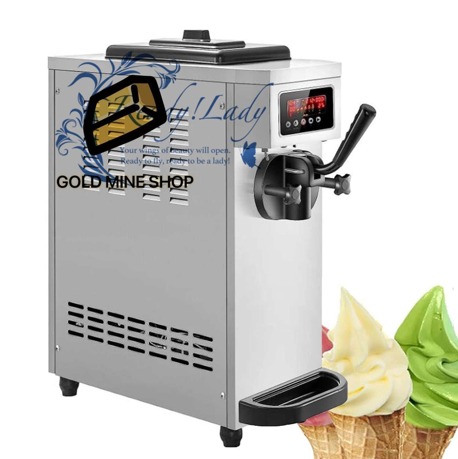 業務用ソフトクリームメーカー 1500Wアイスクリームマシン LEDディスプレイ レストラン カフェ スナックショップ向け
