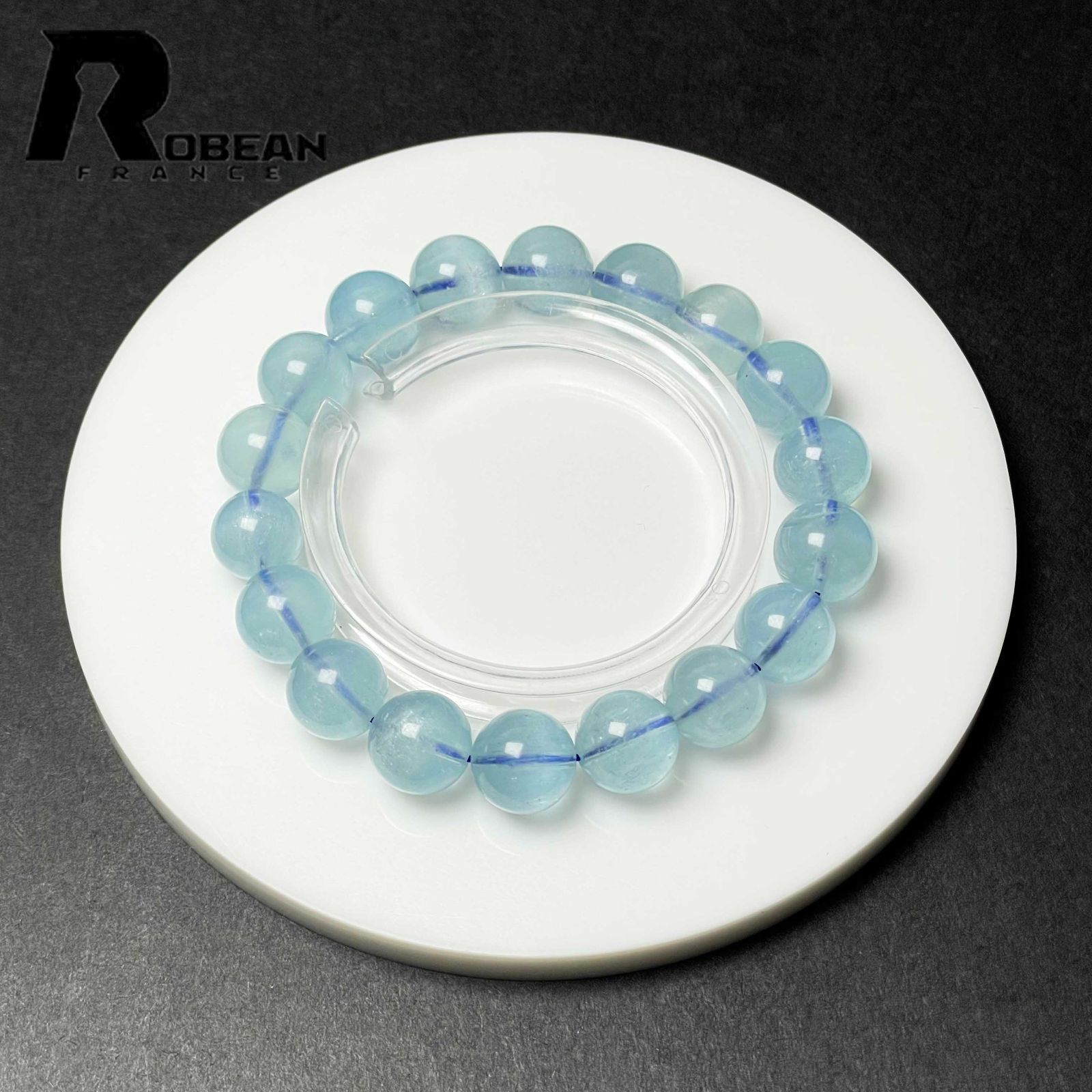 上級 EU製 定価28万円 ROBEAN ブルーアクアマリン パワーストーン ブレスレット 天然石 原石 お守り プレゼント 11.8-12.4mm D1103950