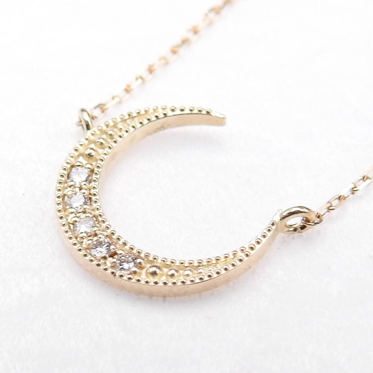 K10 イエローゴールド 三日月モチーフ ダイヤ0.02ct ネックレス レディース 41cm 正規素材 ️AAランク
