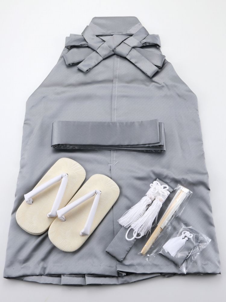 男の子 七五三 袴セット 紐下60cm 6点セット ライトグレー 箱入り dk-23