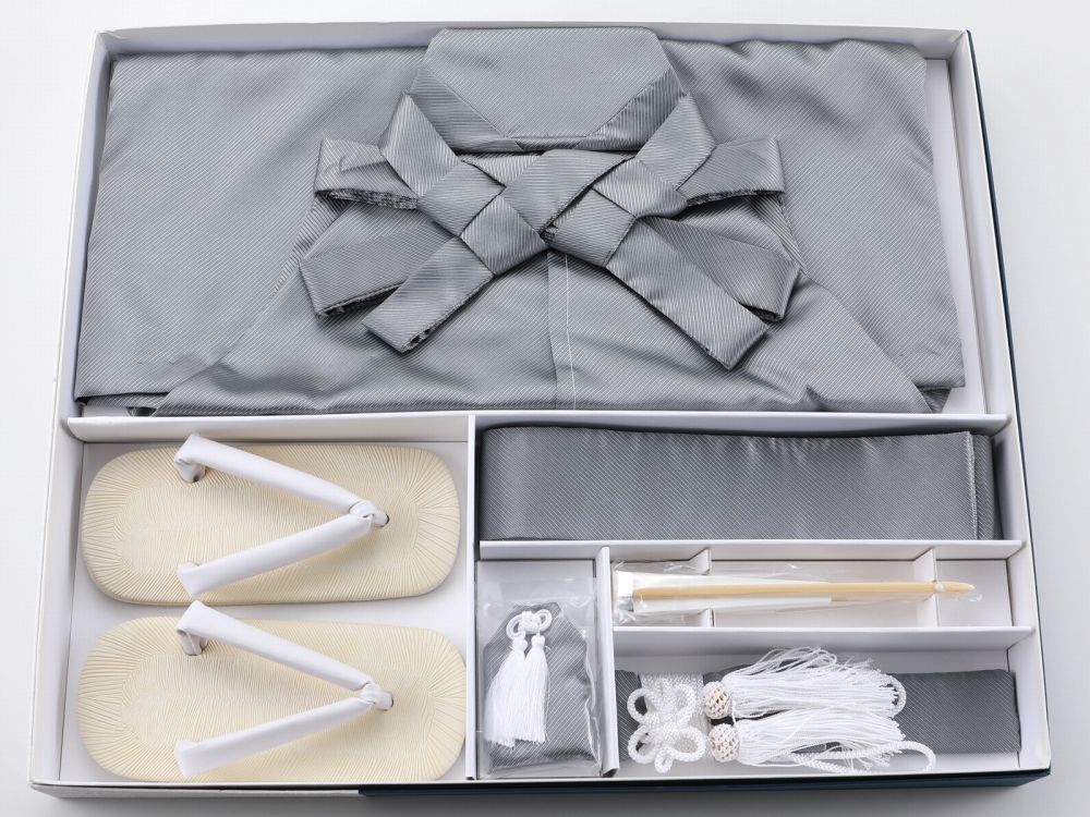 男の子 七五三 袴セット 紐下60cm 6点セット ライトグレー 箱入り dk-23