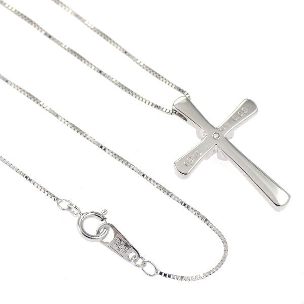 K18WG リリーカット ダイヤモンド ペンダントネックレス 0.375ct D0.09ct クロス