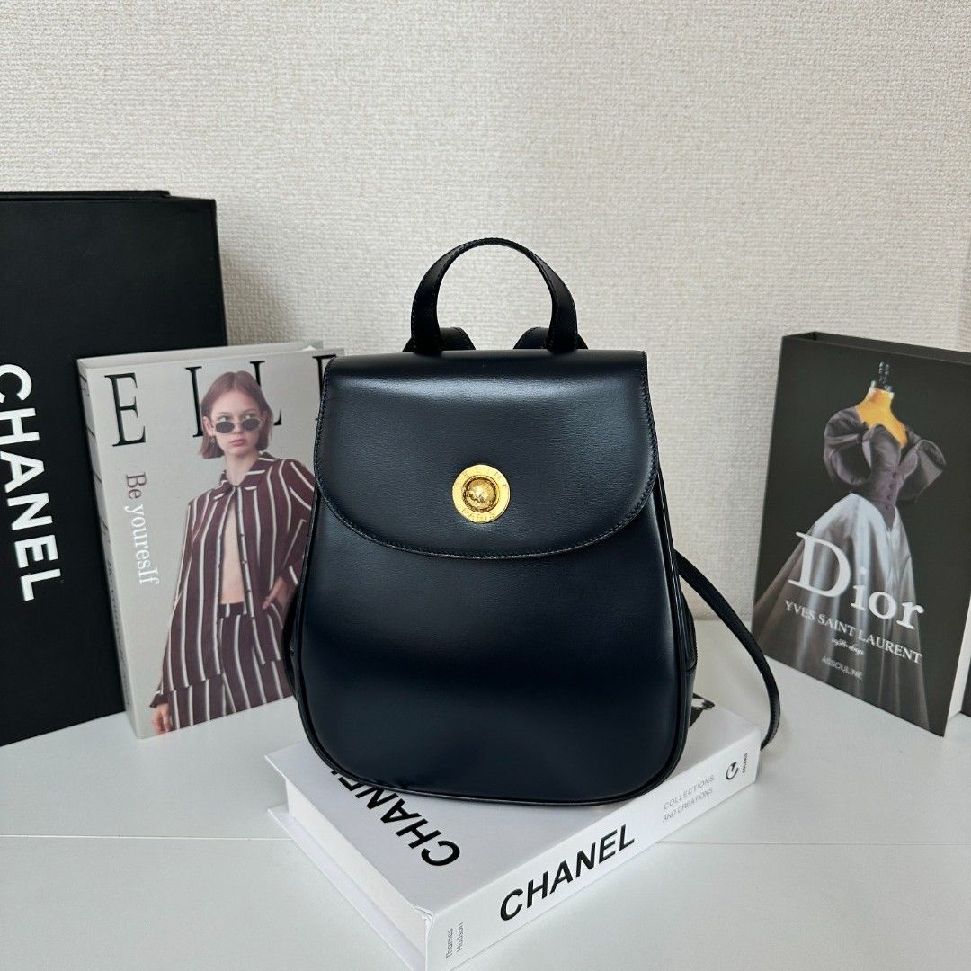CELINE セリーヌ サークルロゴ ブラックレザー バックパック