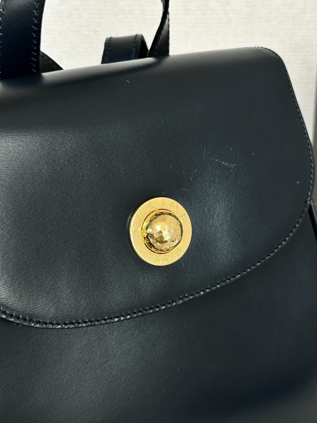 CELINE セリーヌ サークルロゴ ブラックレザー バックパック