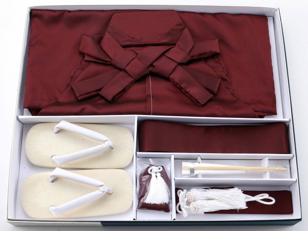 男の子 七五三 袴セット 紐下60cm 6点セット ワインレッド 箱入り dk-24
