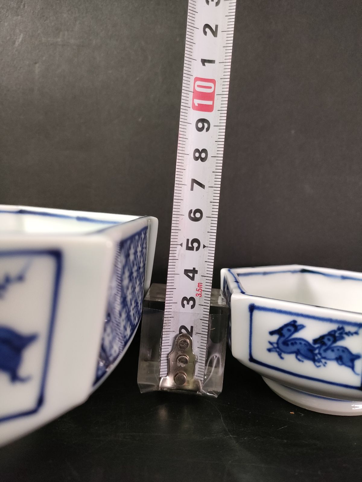  F 2 04 平安萬珠堂製 寿楽銘 染付双鹿文六角刺身鉢 大10客 小10客 共箱 小鉢 小皿 銘々皿 数茶碗 懐石道具 懐石料理 鉢 ボウル 食器