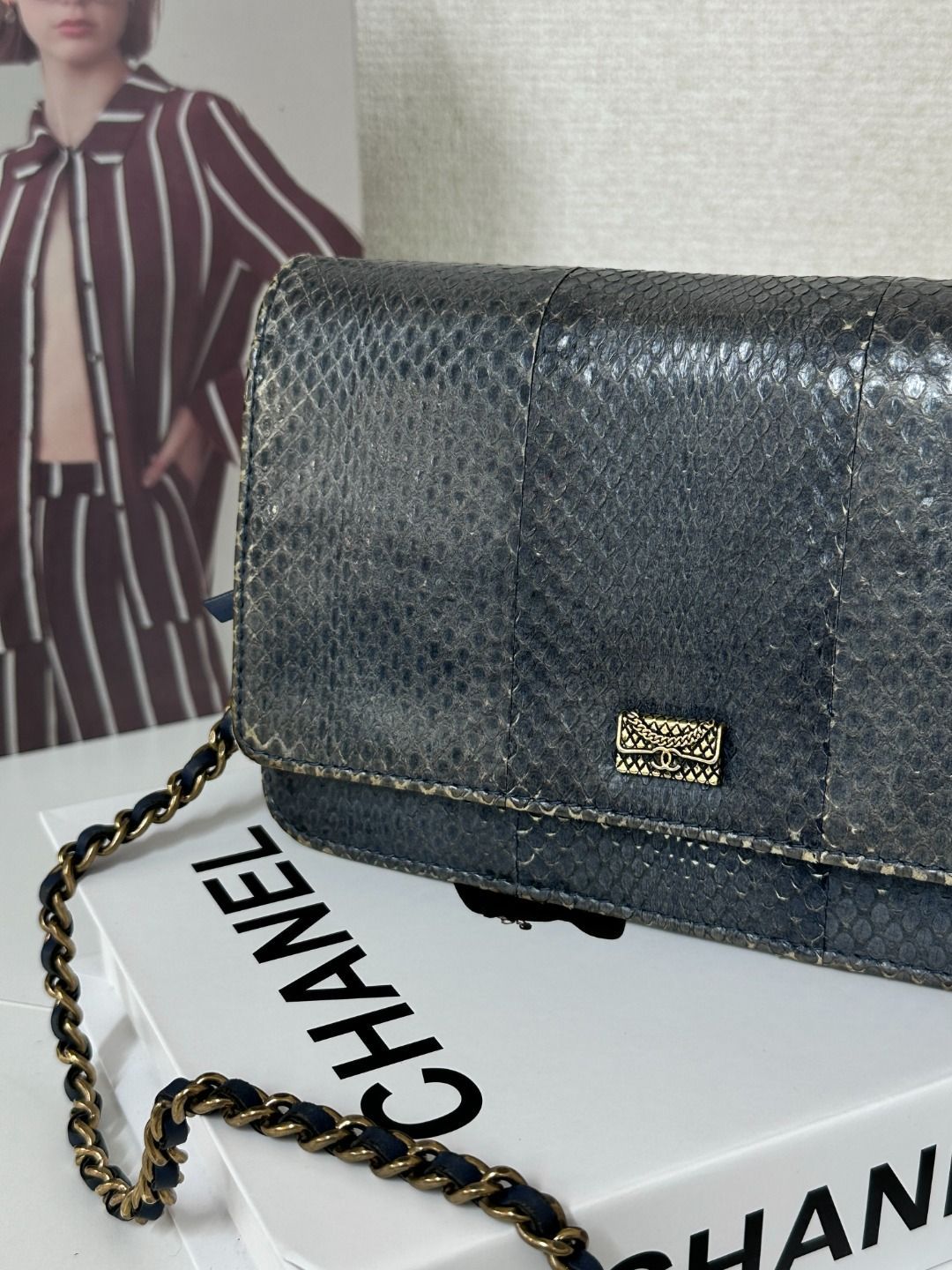 CHANEL シャネル リザード型押し レザー チェーンショルダーバッグ