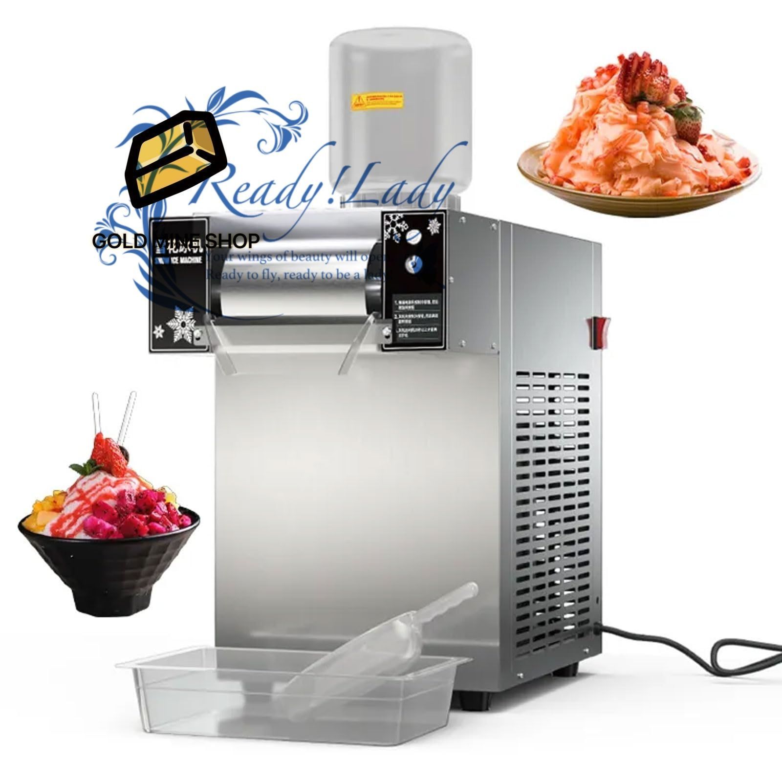 200kg 24時間電動スノーコーンシェーバー 1200W業務用スノーフレーク製氷機 材料バレル2個と受 き 9段階速度調節
