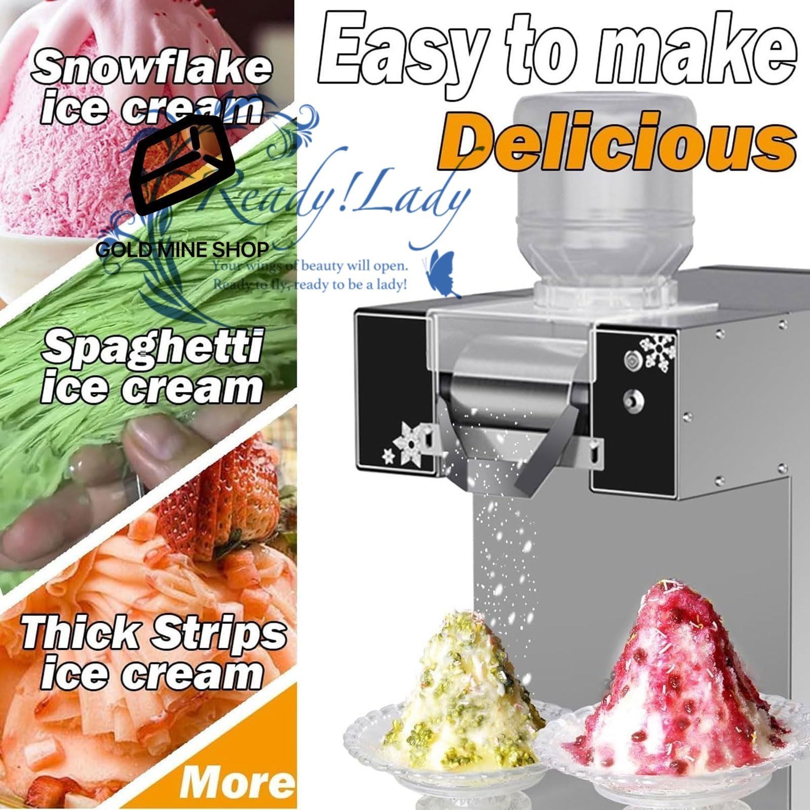 200kg 24時間電動スノーコーンシェーバー 1200W業務用スノーフレーク製氷機 材料バレル2個と受 き 9段階速度調節