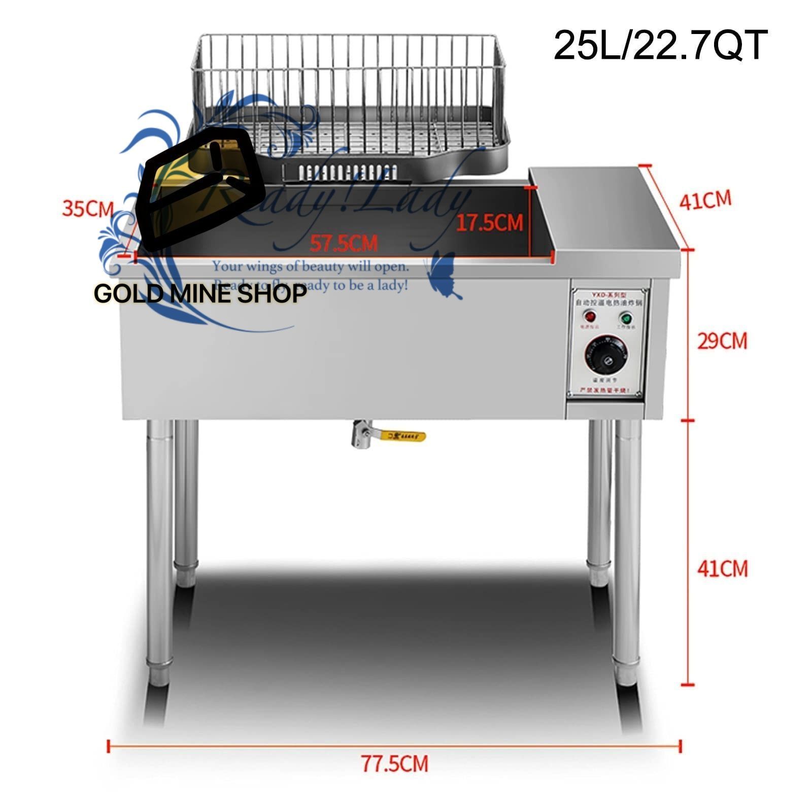バスケット付きシングルタンクディープフライヤー 温度調節 トレイと揚げフリッターバスケット付き屋外垂直フレンチフライヤー