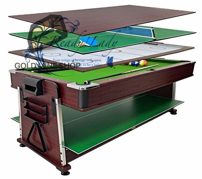 4イン1コンビネーションテーブル 7フィートのビリヤード ビリヤード台 エアホッケー テニステーブル ディナーテーブル