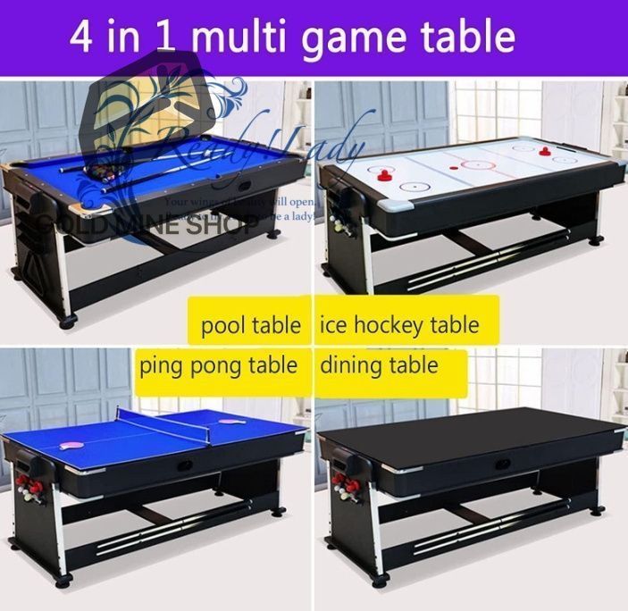4イン1コンビネーションテーブル 7フィートのビリヤード ビリヤード台 エアホッケー テニステーブル ディナーテーブル