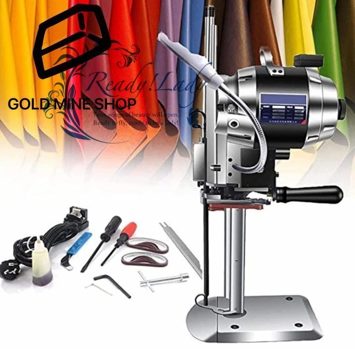 電動生地裁断機 垂直 電気布切断機 大型 回転式 生地ストレートナイフカッター 電動ファブリック布カッターはさみ LED 作業灯と自動ナイフ研ぎ付き レザー切断機 繊維 皮革 紙の切断に最適 10インチ-1100W