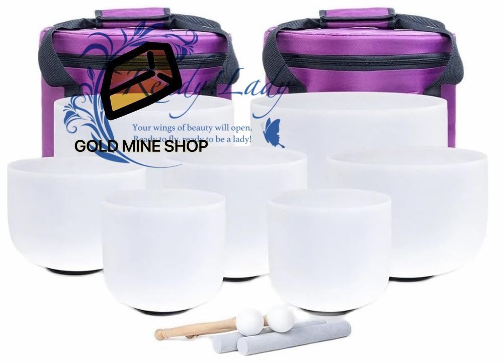 6~12インチ 7個セット フロストクォーツクリスタル シンギングボウル ヨガ瞑想用 サウンドヒーリング楽器 2個のフリーヒーブデューティーキャリングケース ゴムマレット スエードストライカー Oリング付き Color 432Hz