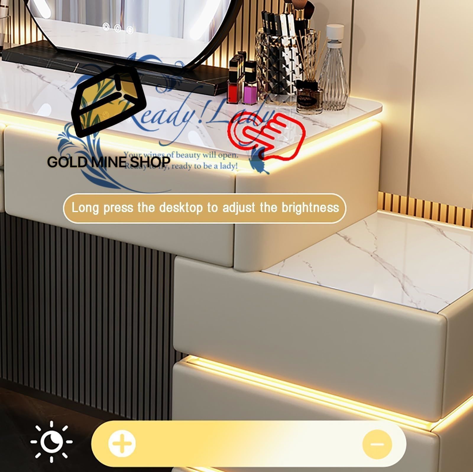 ライトミラー付き化粧台セット