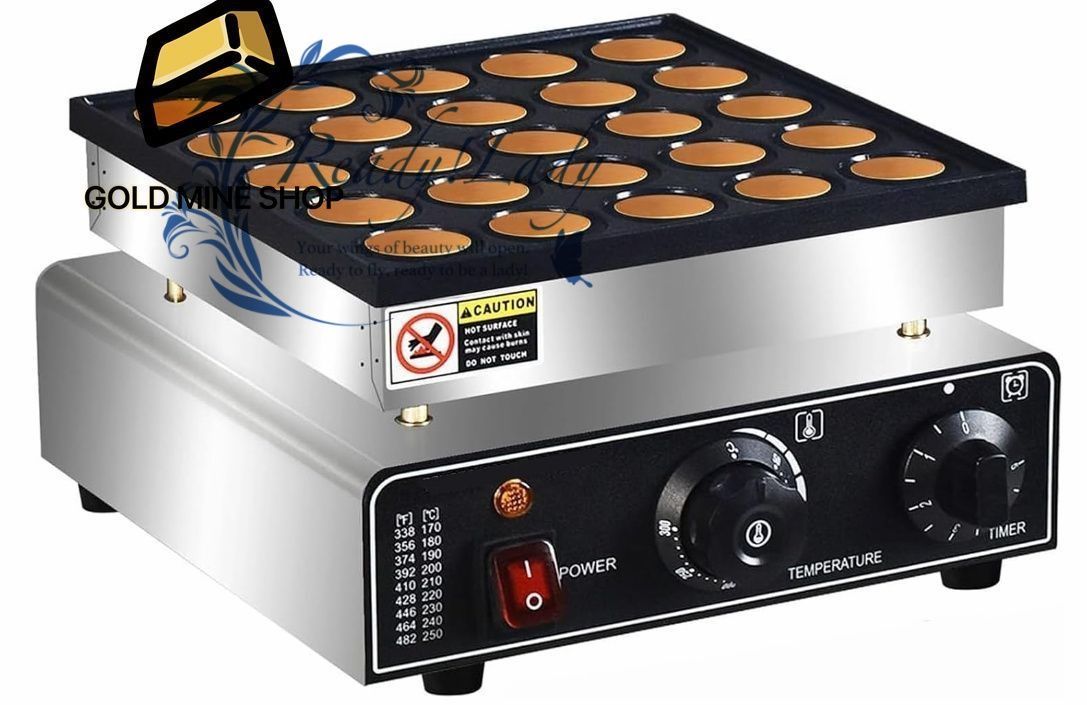 25ホールパンケーキメーカー 850Wミニダッチパンケーキパンエレクトリックノンスティックワッフルマシン50-300℃調整 な温度 クレープ 卵などの5分間のタイマー