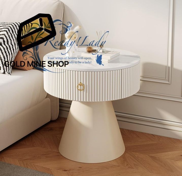 収納引き出し付きナイトスタンド 広いテーブルトップ付きのモダンなラウンドサイドテーブル 小さなベッドサイドテーブルエンドテーブル コーヒーベッドルーム リビングルームアパート用