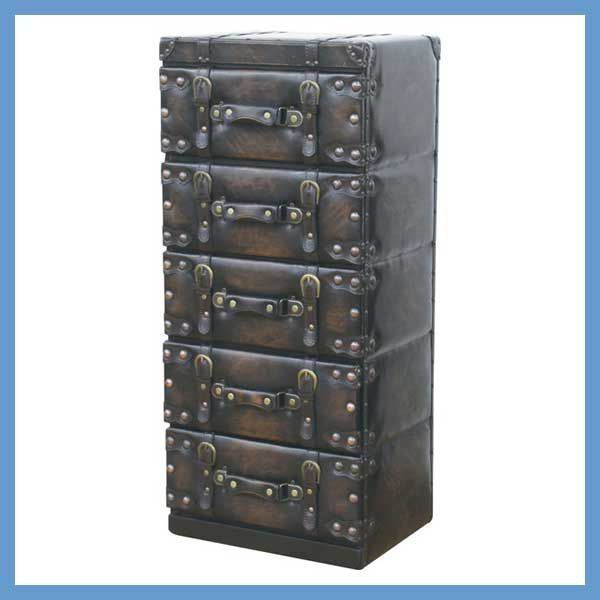 合皮製のトラディショナルなチェスト 5段 W41×D31×H92cm No.877 ダーク