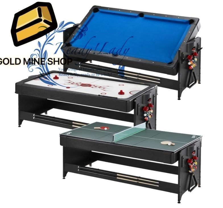 ポッキーテーブル 7フィート ブラック 3in1 エアホッケー ビリヤード 卓球 ブルー