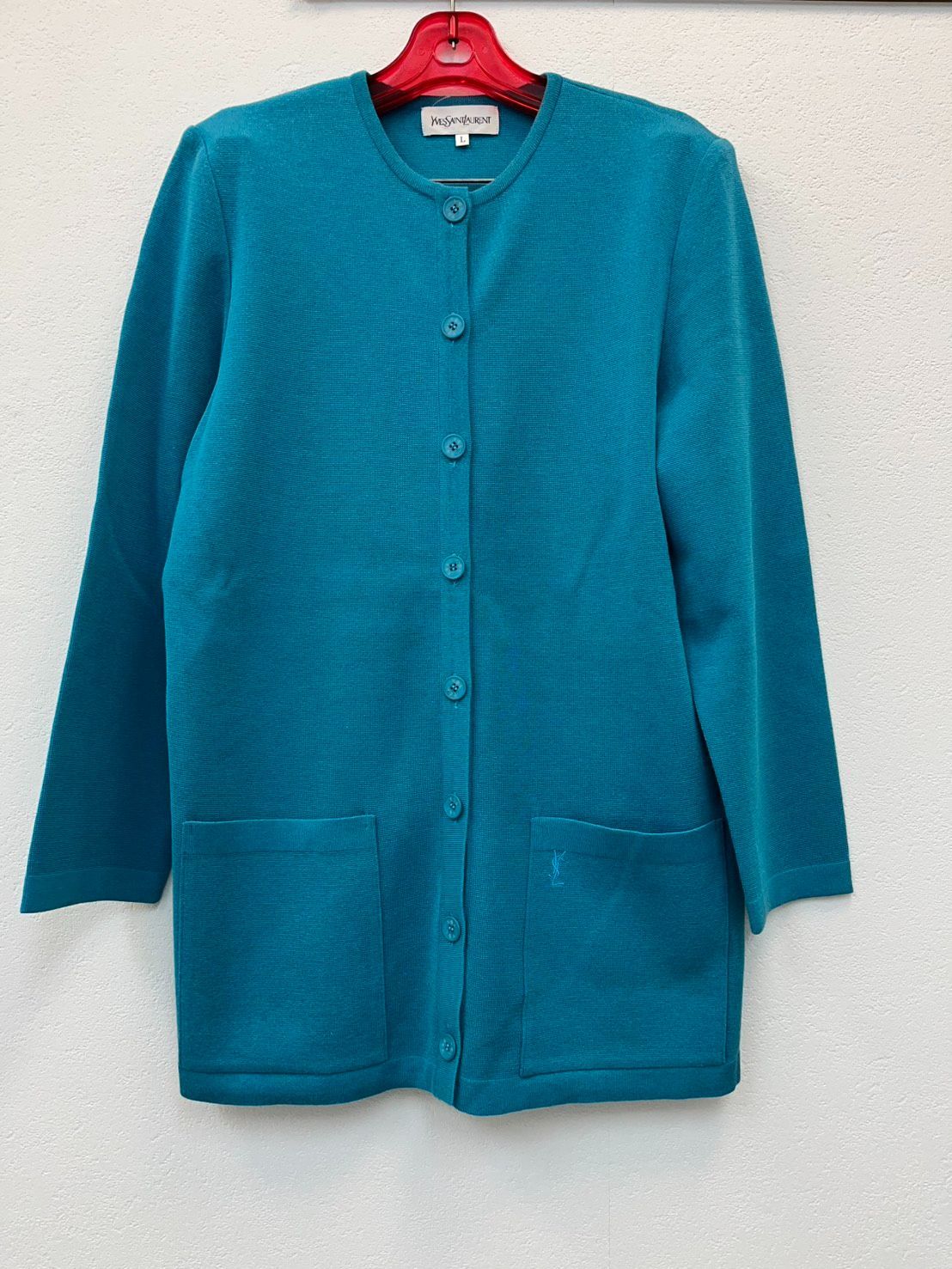 Yves Saint Laurent イヴサンローラン カーディガン YSL ロゴボタン ニット ポケット 刺繍 コットン