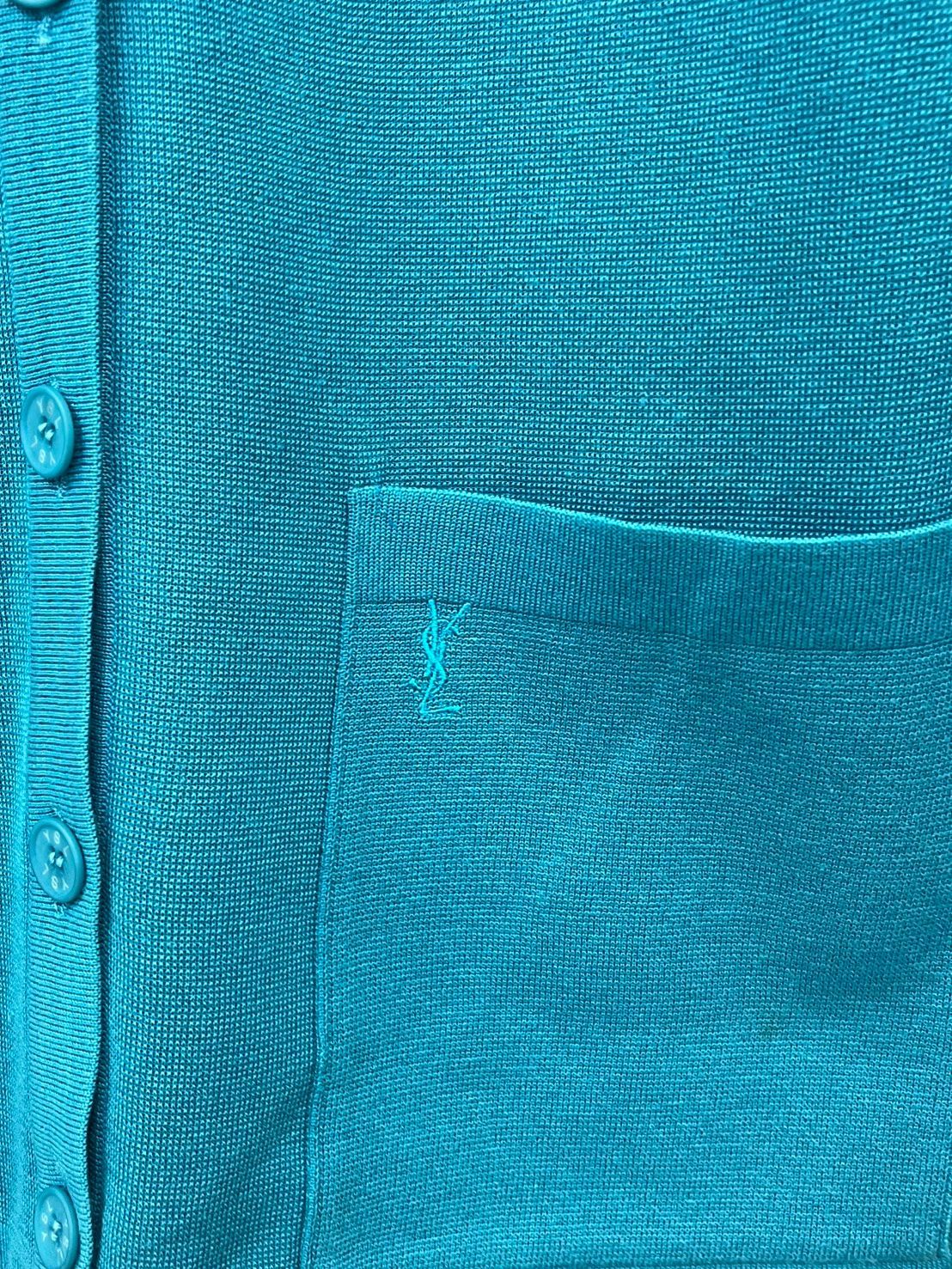  Yves Saint Laurent イヴサンローラン カーディガン YSL ロゴボタン ニット ポケット 刺繍 コットン 長袖 カーディガン ボレロ アンサンブル