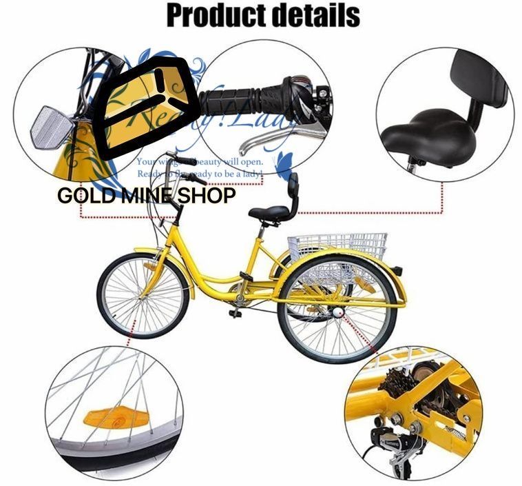 大人用三輪車 24インチ 7スピード 3輪自転車 大人用 三輪自転車 買い物かご付き 3輪バイク トライク マンパワーペダル 男性女性向け ショッピング 組み立てる BRIGHTFACE_UK