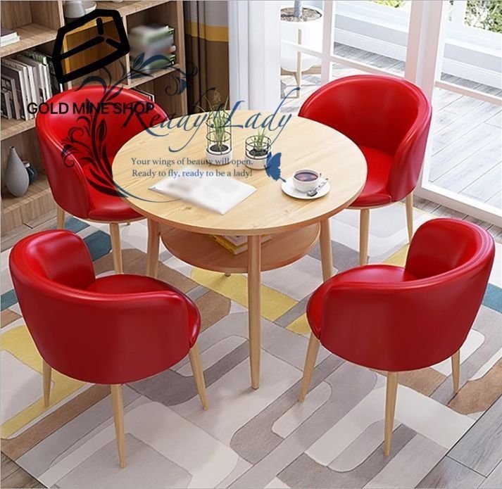丸ダイニングテーブルと椅子セット 受付小さな丸いテーブルのシンプル グテーブルと椅子セット ダイニングセット 食卓セット ダイニングテーブルセット4人用 レジャーテーブルと椅子セットのオフィスホテル Color Red