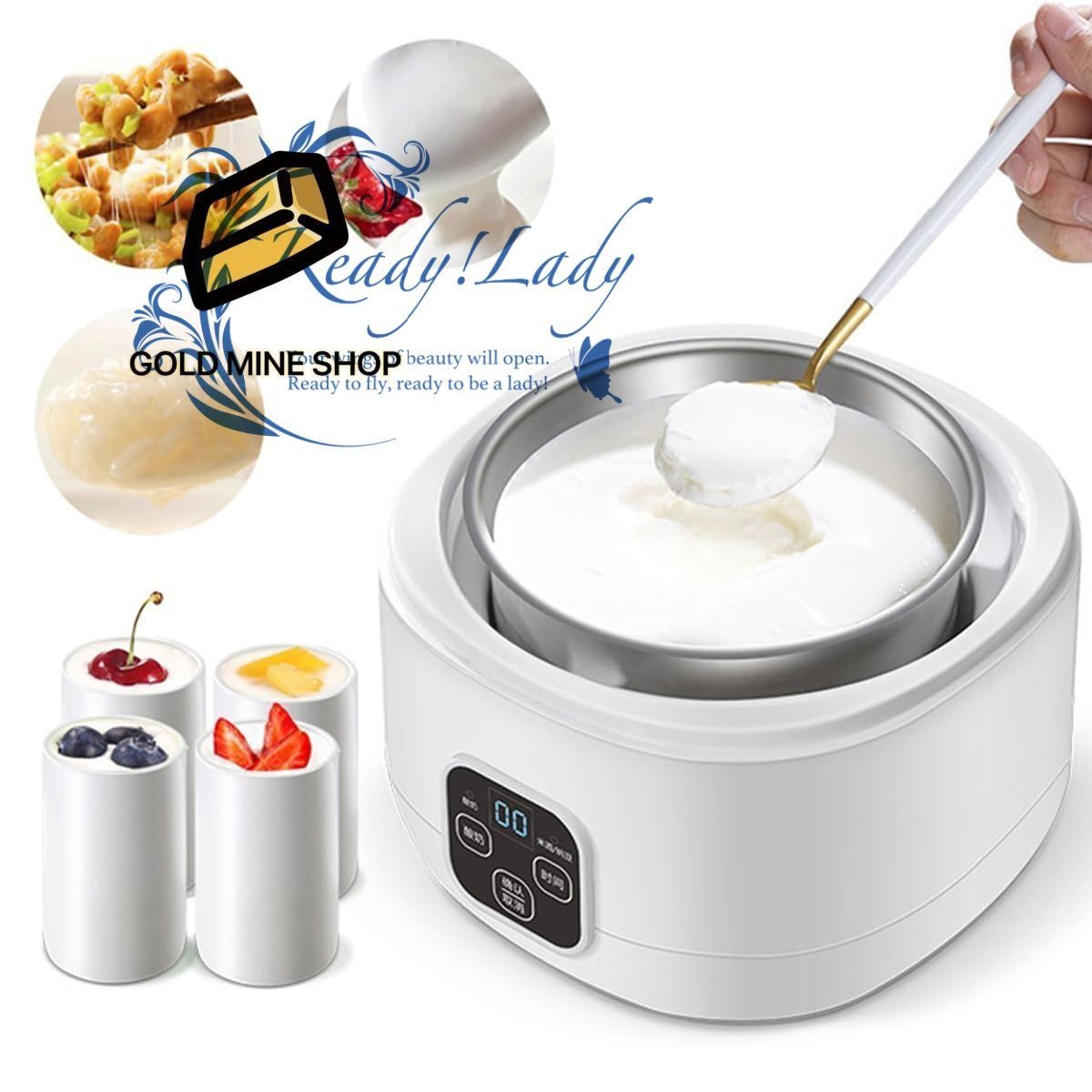 電動ヨーグルト納豆発酵機 1L自動ヨーグルトマシン インテリジェント納豆発酵機 セラミック容器4個付き ヨーグルト作り 納豆準備用