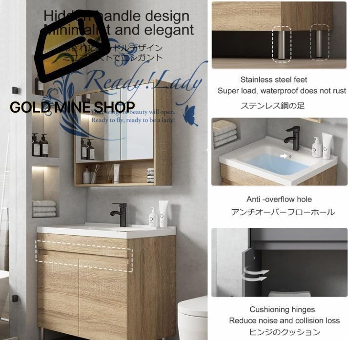 シンク付きの小さなバスルームの洗面化粧台 ミラーキャビネット付きのバスルームの洗面台のシンク