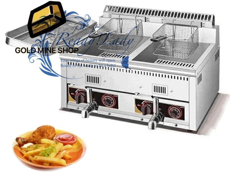 業務用フライヤー 業務用フライヤーガスフライヤーバスケット付き フライドポテト オニオンリング フライドチキン用のカウンタートップヘビーデューティーステンレススチールガスフライヤー
