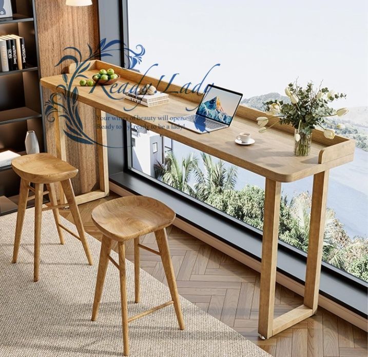 無垢材のバーテーブル 素朴なインダストリアルファームハウススタイル カウンターデスク キッチンカウンターテーブル コーヒーバーやキッチンアイランドに最適 カフェ ビストロ用 スツールなし 160cm