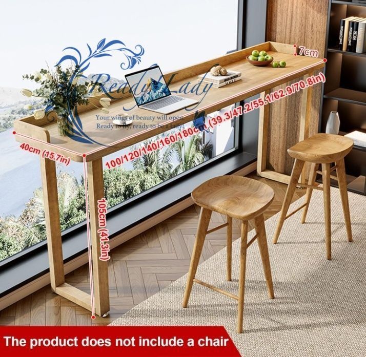 無垢材のバーテーブル 素朴なインダストリアルファームハウススタイル カウンターデスク キッチンカウンターテーブル コーヒーバーやキッチンアイランドに最適 カフェ ビストロ用 スツールなし 160cm