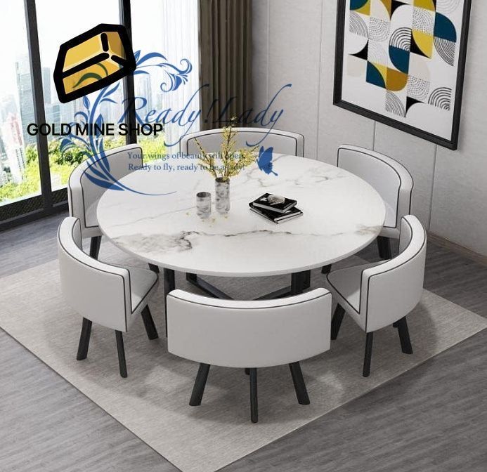 ダイニングテーブルと椅子の シンプルモダンな家庭用ダイニングテーブルインスタイル北欧の小さなアパート 製品にはガラスプレートと装飾は含まれていません マーブル模様 白革 テーブル 6脚 1 2 m