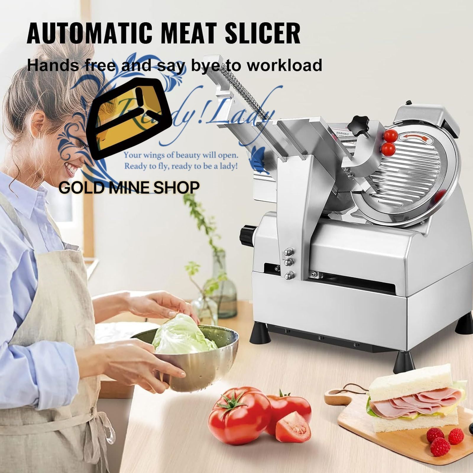 550 W自動冷凍肉スライサー 12インチステンレススチール肉カッター 0 7 mmの調整 な厚さ 180 mmの肉切断プロセス ホテル用