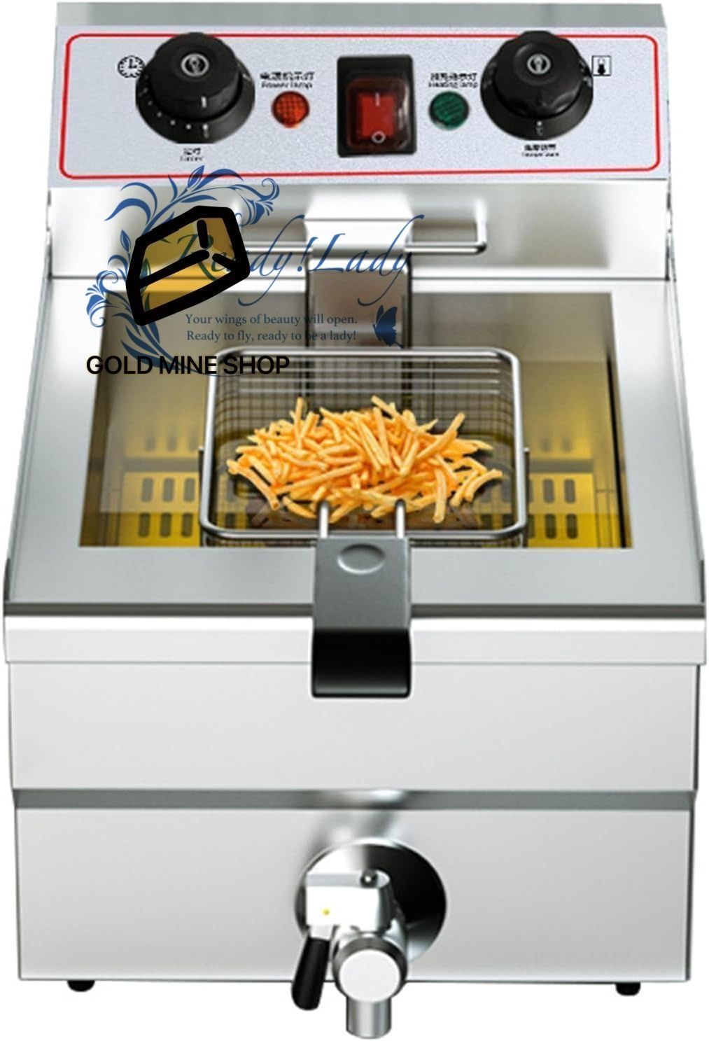 業務用ディープフライヤー 10L 10.5QT 容量の電気式ディープフライヤー 排水口 バスケット 蓋 タイマーコントローラー付き 温度制御付き