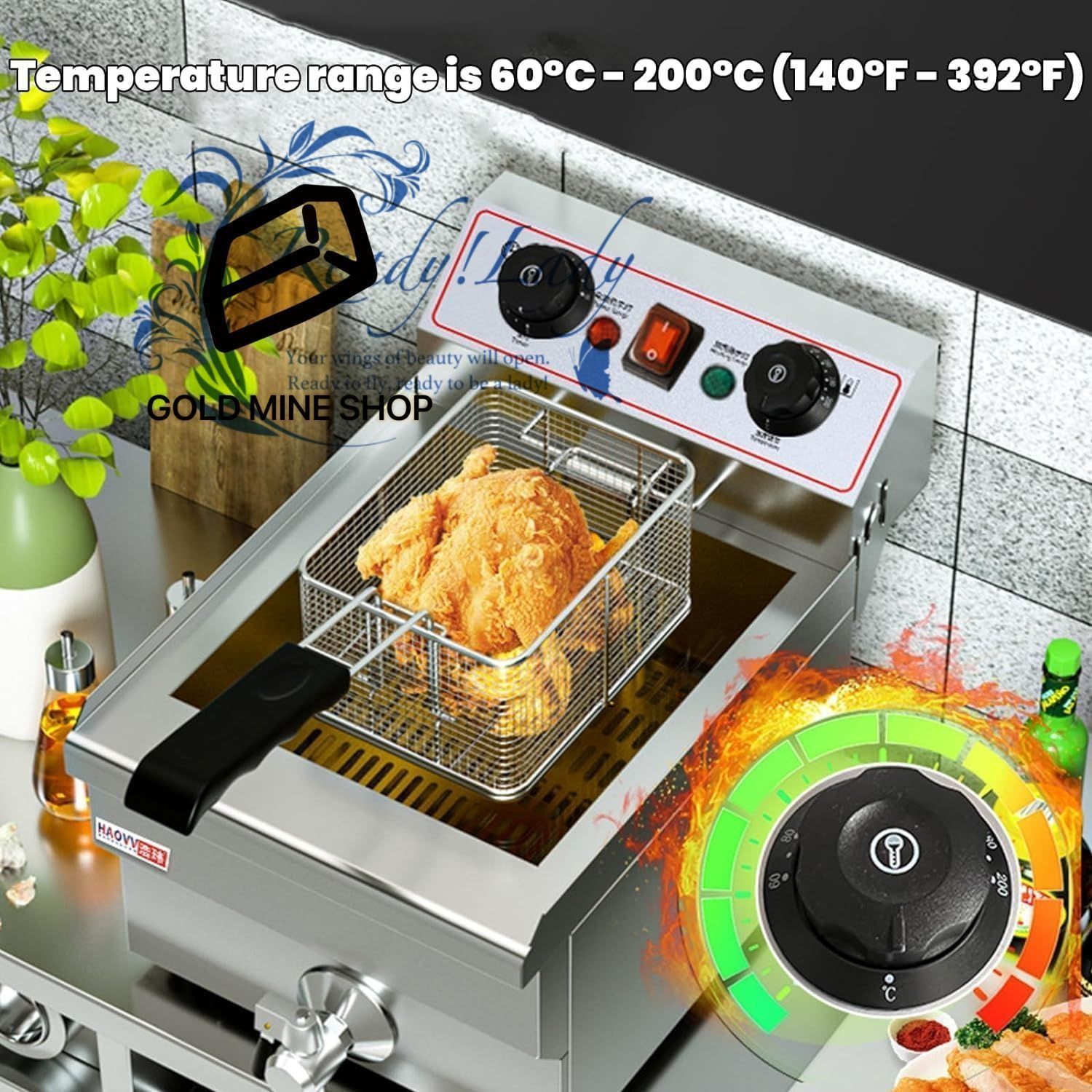 業務用ディープフライヤー 10 L 5 QT 容量の電気式ディープフライヤー 排水口 バスケット 蓋 タイマーコントローラー付き 温度制御付き