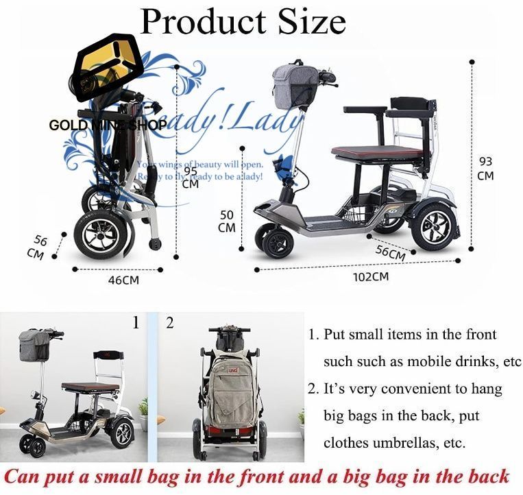 3輪折りたたみ式 折りたたみ電動車椅子ポータブルモビリティスクーター高齢者大人用