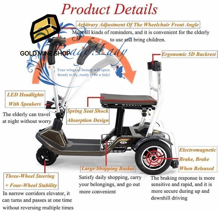 折りたたみ電動車椅子ポータブルモビリティスクーター高齢者大人用