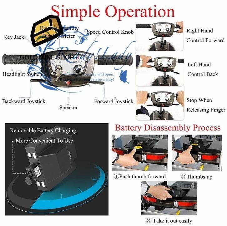 3輪折りたたみ式 折りたたみ電動車椅子ポータブルモビリティスクーター高齢者大人用