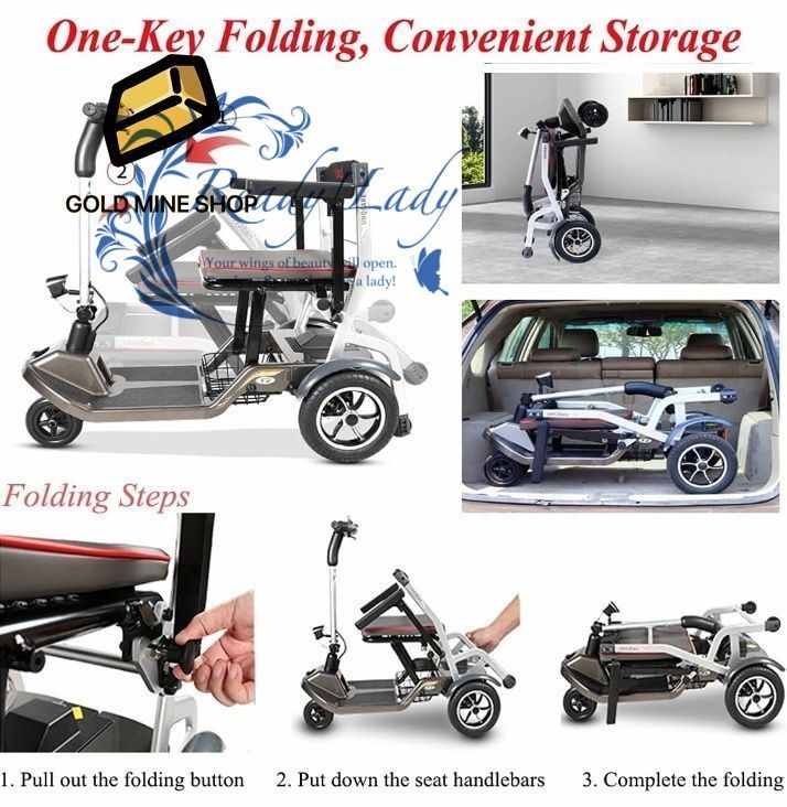 折りたたみ電動車椅子ポータブルモビリティスクーター高齢者大人用 軽量折りたたみ式電動ハンドサイクル車椅子
