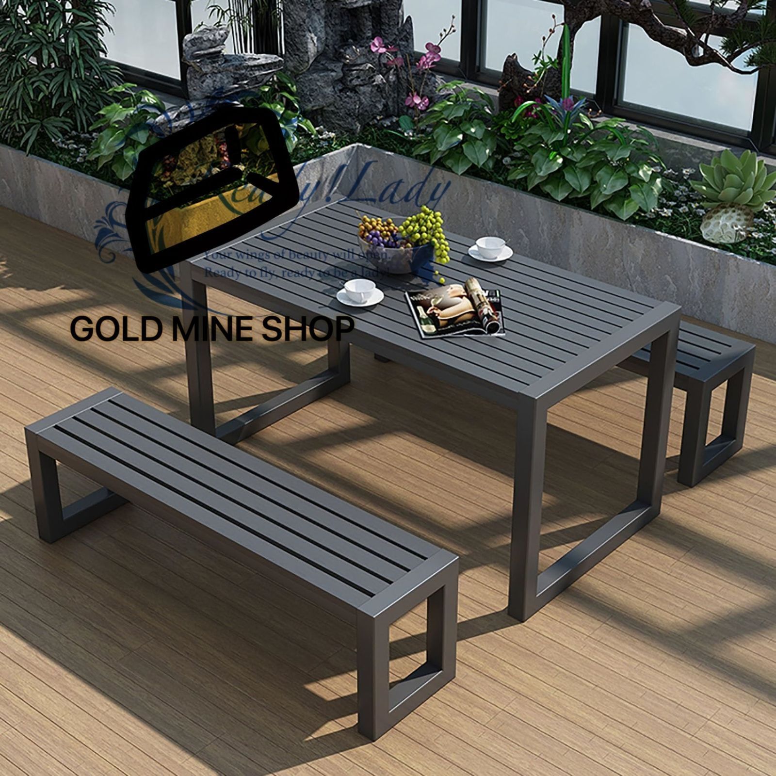 屋外テーブルチェアセット ガーデンテーブルセット ガーデンテーブルチェアセット 庭園テーブルセット ガーデンチェア 3点セット コンビネーションテーブルと椅子 4-6人用 耐水 耐熱 耐日光 省スペース 組立簡単 ベランダ 長さ120X幅60X高さ75CM